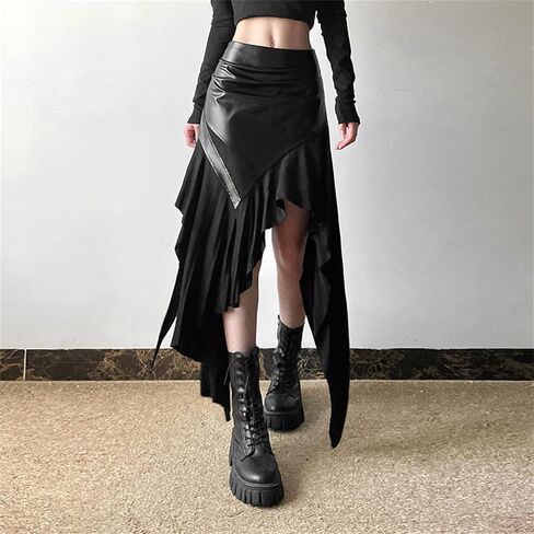 TOMETO STAR Punk Asymmetrical Long Maxi Skirt for Women - Leather Goth Grunge Emo, Vacation Club in Saudi Arabia