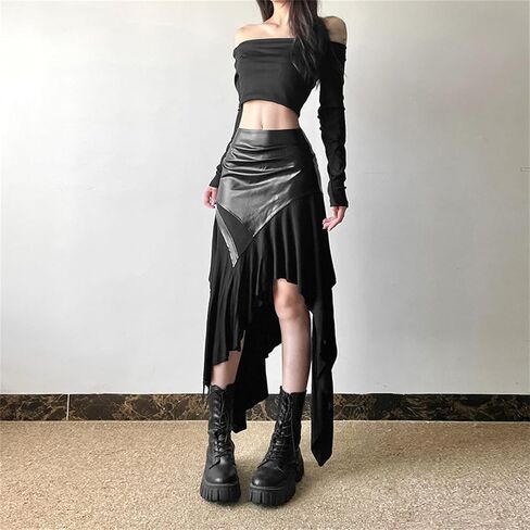TOMETO STAR Punk Asymmetrical Long Maxi Skirt for Women - Leather Goth Grunge Emo, Vacation Club in Saudi Arabia