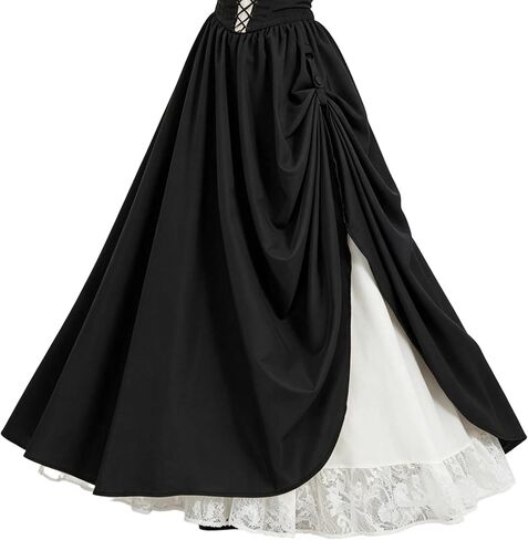 Maxi Skirt for Women-Renaissance-Double-Layer Lace Trim A-Line High Waist Long Flowy-Skirts for Ren Faire Halloween in Kuwait