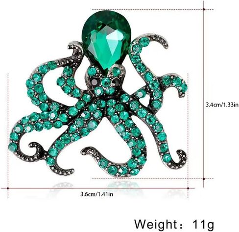 5-Piece Rhinestone Octopus Brooch Set | Chakra Healing Ocean Brooches | Witchy Boho Spiritual Jewelry | Gift for Crystal Lovers in Kuwait