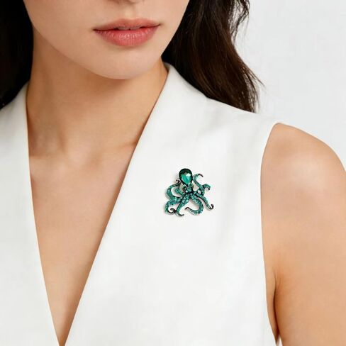 5-Piece Rhinestone Octopus Brooch Set | Chakra Healing Ocean Brooches | Witchy Boho Spiritual Jewelry | Gift for Crystal Lovers in Kuwait