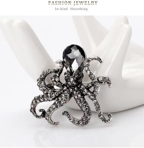 5-Piece Rhinestone Octopus Brooch Set | Chakra Healing Ocean Brooches | Witchy Boho Spiritual Jewelry | Gift for Crystal Lovers in Kuwait