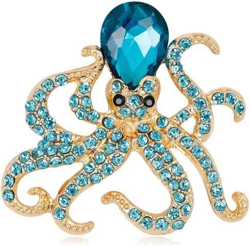 5-Piece Rhinestone Octopus Brooch Set | Chakra Healing Ocean Brooches | Witchy Boho Spiritual Jewelry | Gift for Crystal Lovers in Kuwait