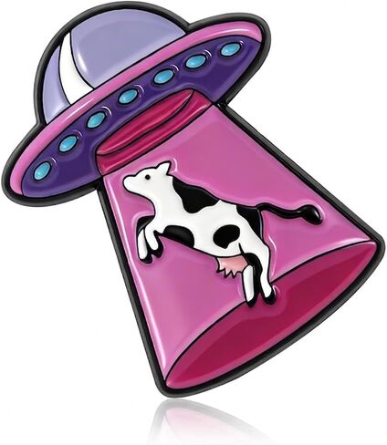 UFO Cow Enamel Pin, Funny Alien Abduction Brooch for Jackets, Hats and Bags | JHCHUYI 1Pcs Glossy metal enamel UFO cow pin for jackets, backpacks, hats, totes, lanyards and pin boards. in Saudi Arabia