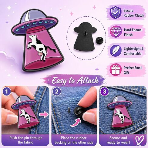 UFO Cow Enamel Pin, Funny Alien Abduction Brooch for Jackets, Hats and Bags | JHCHUYI 1Pcs Glossy metal enamel UFO cow pin for jackets, backpacks, hats, totes, lanyards and pin boards. in Saudi Arabia