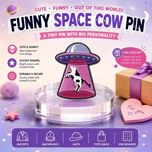 UFO Cow Enamel Pin, Funny Alien Abduction Brooch for Jackets, Hats and Bags | JHCHUYI 1Pcs Glossy metal enamel UFO cow pin for jackets, backpacks, hats, totes, lanyards and pin boards. in Saudi Arabia
