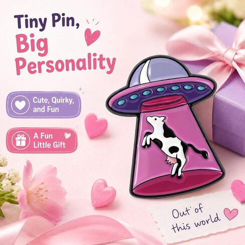 UFO Cow Enamel Pin, Funny Alien Abduction Brooch for Jackets, Hats and Bags | JHCHUYI 1Pcs Glossy metal enamel UFO cow pin for jackets, backpacks, hats, totes, lanyards and pin boards. in Saudi Arabia