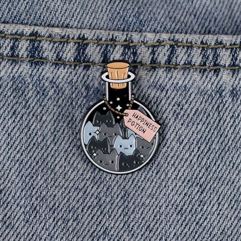 Cat Lover Happiness Potion Enamel Pin, Cute Black Cats Happiness Potion Bottle Pin Brooch, Magical Aesthetic Kittens Bottle Badge Brooch, Cute Witchy Badges For Cat Mom Mama Animal Lover Pet Owner, Kawaii Gothic Kitten Jewelry Accessories in Kuwait