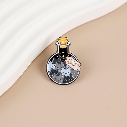 Cat Lover Happiness Potion Enamel Pin, Cute Black Cats Happiness Potion Bottle Pin Brooch, Magical Aesthetic Kittens Bottle Badge Brooch, Cute Witchy Badges For Cat Mom Mama Animal Lover Pet Owner, Kawaii Gothic Kitten Jewelry Accessories in Kuwait