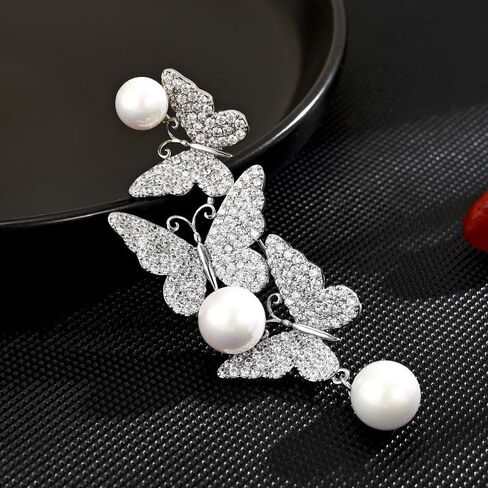 14K Gold Moissanite Freshwater Pearl Butterfly Brooch, Chic Outerwear Floral Pin for Women, Fashionable Accessory with Anti-Exposure Safety Clasp in Kuwait