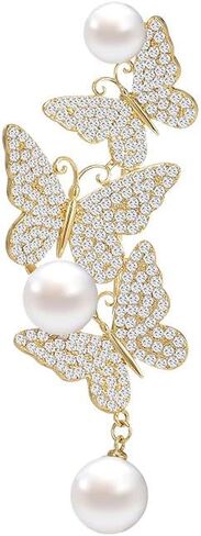 14K Gold Moissanite Freshwater Pearl Butterfly Brooch, Chic Outerwear Floral Pin for Women, Fashionable Accessory with Anti-Exposure Safety Clasp in Kuwait