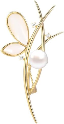 14K Gold Moissanite Freshwater Pearl Butterfly Brooch, Chic Outerwear Floral Pin for Women, Fashionable Accessory with Anti-Exposure Safety Clasp in Kuwait
