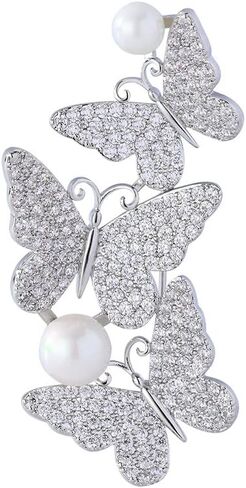 14K Gold Moissanite Freshwater Pearl Butterfly Brooch, Chic Outerwear Floral Pin for Women, Fashionable Accessory with Anti-Exposure Safety Clasp in Kuwait
