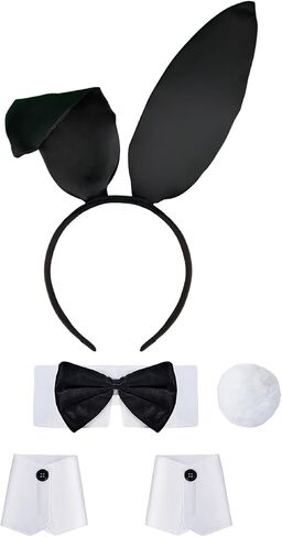 DaliDali Black Bunny Ears Headband for Adults – Sleek Rabbit Ears Headband Costume Set with Bow Tie, Cuffs & Fluffy Tail for Easter, Halloween, Party, Black Bunny Hairband in Saudi Arabia