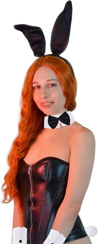 DaliDali Black Bunny Ears Headband for Adults – Sleek Rabbit Ears Headband Costume Set with Bow Tie, Cuffs & Fluffy Tail for Easter, Halloween, Party, Black Bunny Hairband in Saudi Arabia