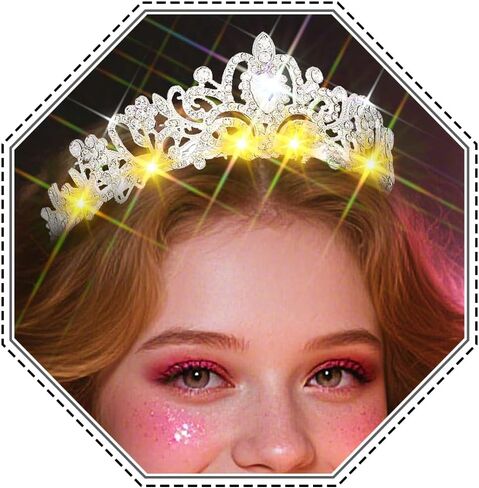 Light Up Rhinestone Birthday Tiaras, Crystal Pageant Princess Crowns, Homecoming Headwear Accessories for Women in Saudi Arabia