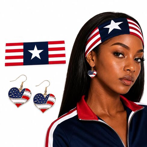 4th of July Headband for Women - USA Flag America 250 Elastic Wide Hair Band, Patriotic Accessories for Independence Day 2026 Celebrations in Saudi Arabia