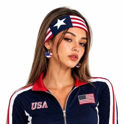4th of July Headband for Women - USA Flag America 250 Elastic Wide Hair Band, Patriotic Accessories for Independence Day 2026 Celebrations in Saudi Arabia