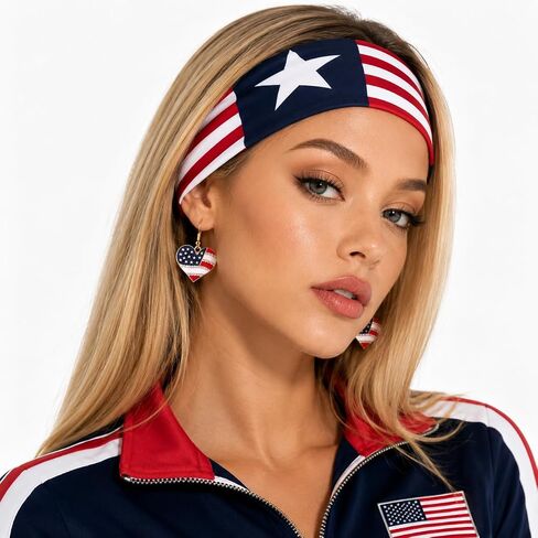 4th of July Headband for Women - USA Flag America 250 Elastic Wide Hair Band, Patriotic Accessories for Independence Day 2026 Celebrations in Saudi Arabia