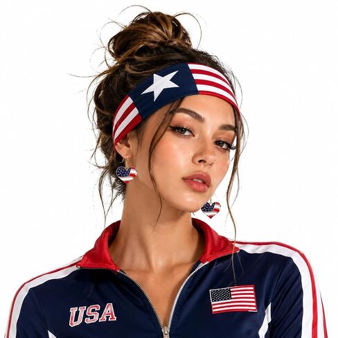 4th of July Headband for Women - USA Flag America 250 Elastic Wide Hair Band, Patriotic Accessories for Independence Day 2026 Celebrations in Saudi Arabia