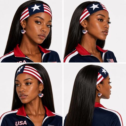 4th of July Headband for Women - USA Flag America 250 Elastic Wide Hair Band, Patriotic Accessories for Independence Day 2026 Celebrations in Saudi Arabia