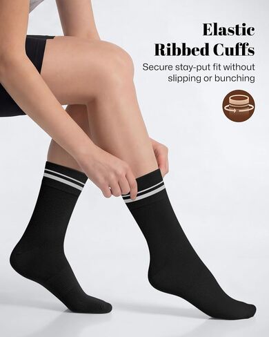 wernies Crew Socks for Women 6 Pairs, Cute Ankle Soft Cotton Casual Calf Socks 9-11 Black in Saudi Arabia