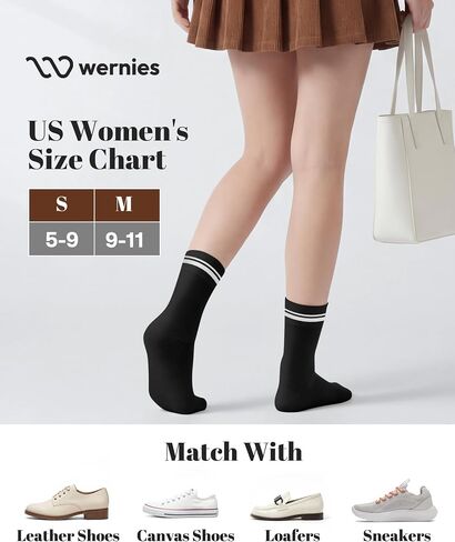 wernies Crew Socks for Women 6 Pairs, Cute Ankle Soft Cotton Casual Calf Socks 9-11 Black in Saudi Arabia
