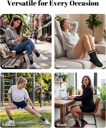wernies Crew Socks for Women 6 Pairs, Cute Ankle Soft Cotton Casual Calf Socks 9-11 Black in Saudi Arabia