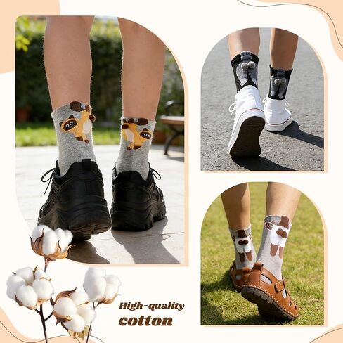 4 Pairs Cute Cat Socks with Balls, Women's 3D Novelty Funny Cotton Animal Cat Cotton Crew Socks for Women Girls Cats Lovers Gift in Saudi Arabia