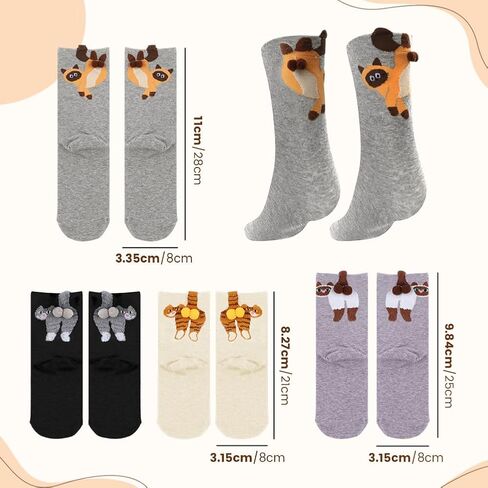 4 Pairs Cute Cat Socks with Balls, Women's 3D Novelty Funny Cotton Animal Cat Cotton Crew Socks for Women Girls Cats Lovers Gift in Saudi Arabia