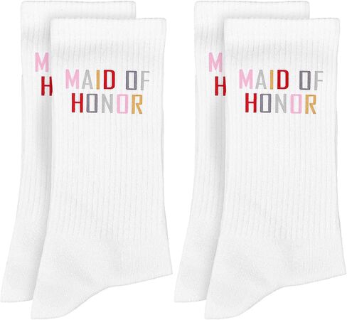 2 Pairs Embroidered Brides Maid Socks, "MAID OF HONOR" Bridesmaid Socks, Cotton Breathable Maid of Honor Sock for Bridal Shower Gifts Bachelorette Party Favor Engagement Wedding Bridesmaid Gift in Kuwait