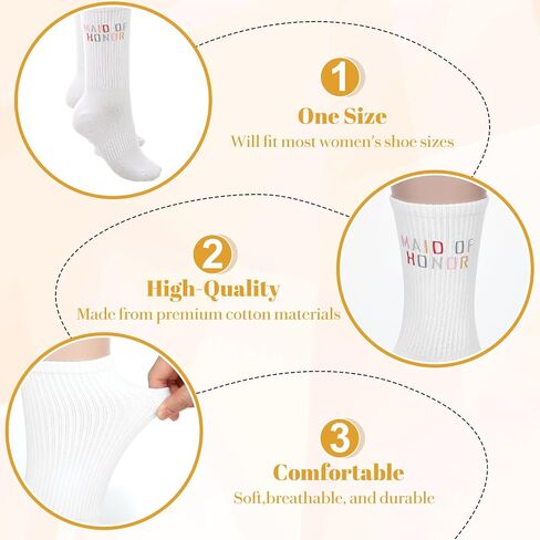 2 Pairs Embroidered Brides Maid Socks, "MAID OF HONOR" Bridesmaid Socks, Cotton Breathable Maid of Honor Sock for Bridal Shower Gifts Bachelorette Party Favor Engagement Wedding Bridesmaid Gift in Kuwait