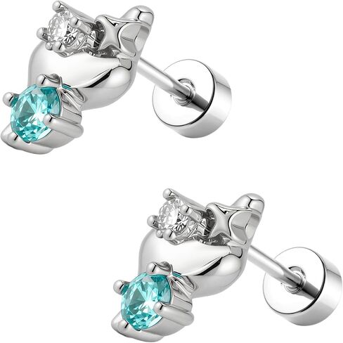 FLECHAZO Flat Back Earrings for Women, Screw Back Seashell Blue CZ Stud Earrings, 316L Stainless Steel Post, Cartilage Helix Tragus Lobe Piercing Jewelry in Saudi Arabia