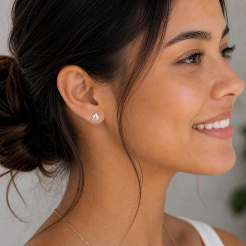 FLECHAZO Flat Back Earrings for Women, Screw Back Seashell Blue CZ Stud Earrings, 316L Stainless Steel Post, Cartilage Helix Tragus Lobe Piercing Jewelry in Saudi Arabia