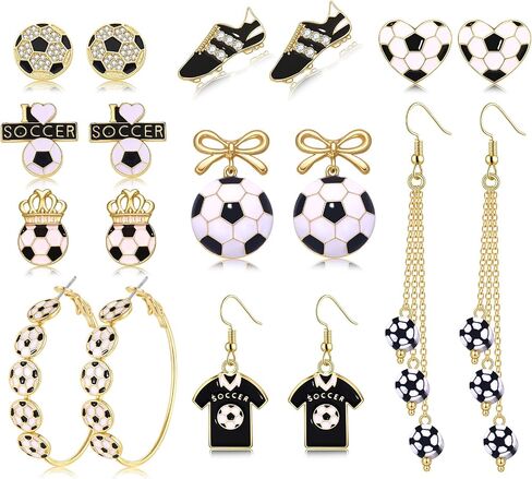 9 Pairs Soccer Earrings for Women Soccer Ball Stud Hoop Earrings Sporty Soccer Jewelry Gift Game Day Outfits Accessories Party Favors in Kuwait