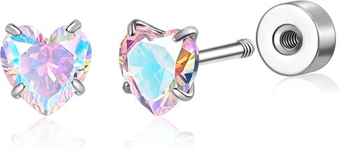 G23 Titanium Heart Screw Back Earrings 5 mm ASTM F136 Implant Grade Titanium Studs 20G Hypoallergenic Cubic Zirconia Flat Back Earrings for Sensitive Ears Women Men in Saudi Arabia
