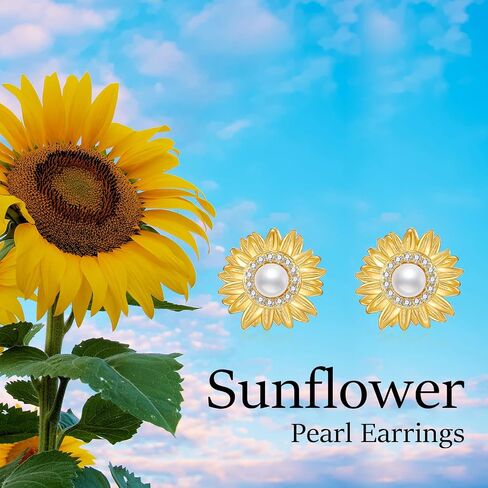 أقراط عباد الشمس للنساء من الفضة الإسترليني أقراط لؤلؤ المياه العذبة أنت My Sunshine أقراط زهرة أقراط مجوهرات عباد الشمس هدايا للزوجة in Kuwait