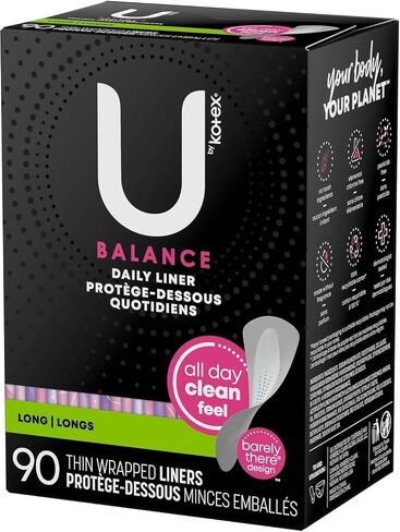 بطانات اللباس الداخلي المغلفة يوميًا من U by Kotex Balance، خفيفة الامتصاص، طويلة، 90 قطعة (قد تختلف التعبئة) in Kuwait