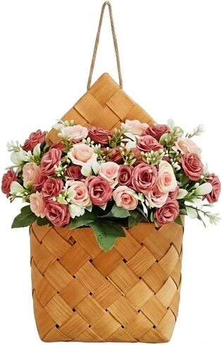 Wall Decor - Cottage Core Decor,Artificial Flower Bouquet & Handwoven Basket,Home Hanging Decorations,Spring Decor,Door Hanging Decoration (Light Pink) in Saudi Arabia