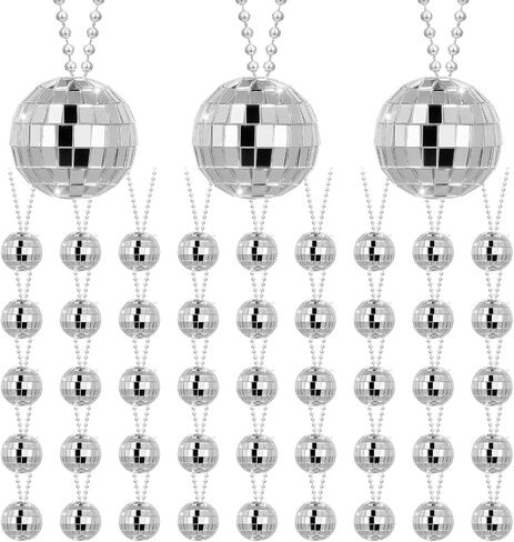 48PCS Disco Necklaces Decoration Bulk 1.2 Inch 70s Jewelry Party Favors Mini Disco Balls Decoration with Rope Stage Props Costume Accessories for Party Favor Wedding Christmas Tree in Saudi Arabia