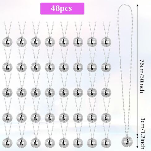 48PCS Disco Necklaces Decoration Bulk 1.2 Inch 70s Jewelry Party Favors Mini Disco Balls Decoration with Rope Stage Props Costume Accessories for Party Favor Wedding Christmas Tree in Saudi Arabia