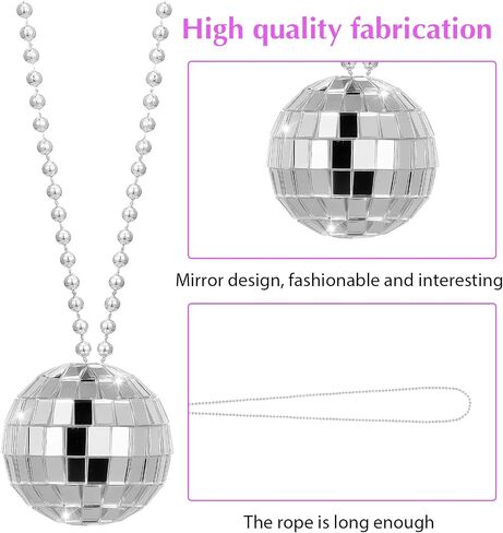 48PCS Disco Necklaces Decoration Bulk 1.2 Inch 70s Jewelry Party Favors Mini Disco Balls Decoration with Rope Stage Props Costume Accessories for Party Favor Wedding Christmas Tree in Saudi Arabia