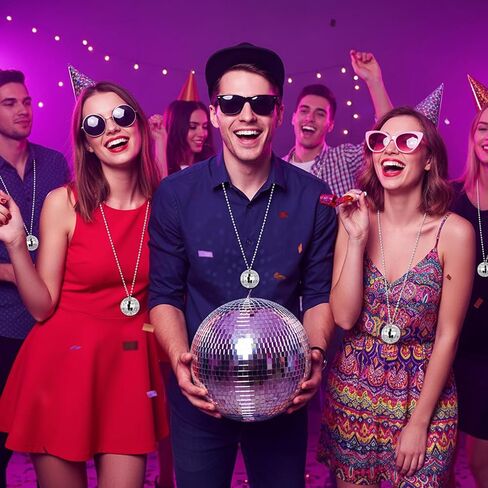 48PCS Disco Necklaces Decoration Bulk 1.2 Inch 70s Jewelry Party Favors Mini Disco Balls Decoration with Rope Stage Props Costume Accessories for Party Favor Wedding Christmas Tree in Saudi Arabia