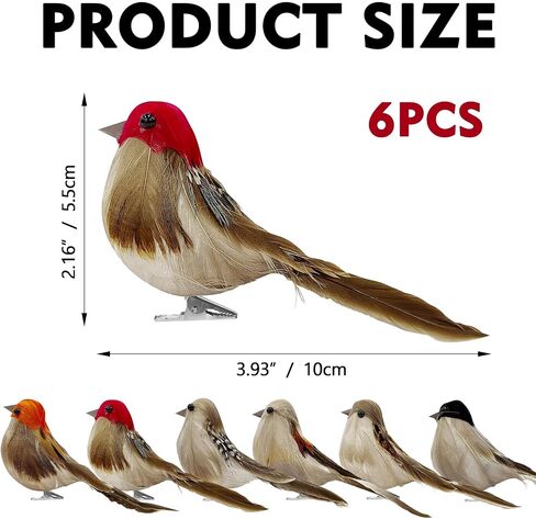 6 Pcs Artificial Birds,Artificial Simulation Foam Bird Sparrow Ornaments Clip on Decorative Feathered Birds for Garden Party Decoration Wreath Crafts in Saudi Arabia