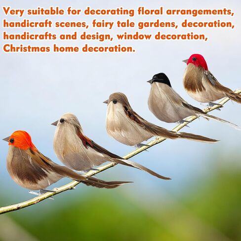 6 Pcs Artificial Birds,Artificial Simulation Foam Bird Sparrow Ornaments Clip on Decorative Feathered Birds for Garden Party Decoration Wreath Crafts in Saudi Arabia