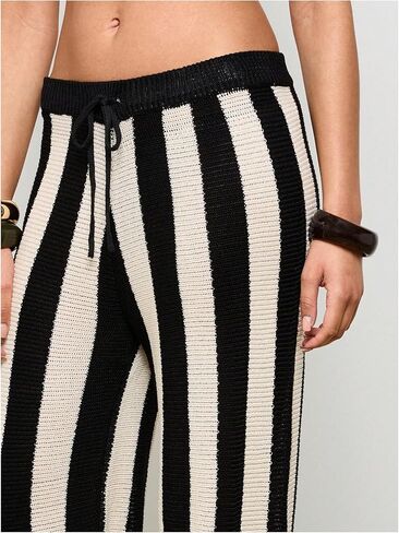 Women's Striped Knit Wide Leg Pants Comfy Casual Long Trousers in Kuwait