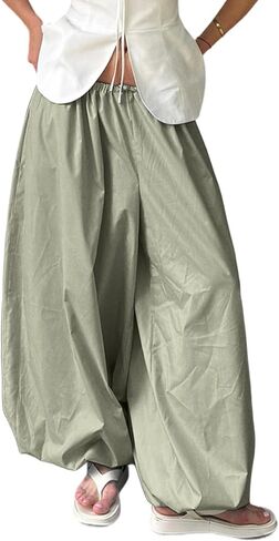 Famnbro Womens Baggy Balloon Pleated Pants Y2k Drawstring Waist Wide Leg Barrel Hippie Palazzo Harem Trousers in Saudi Arabia