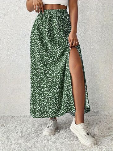 Womens Floral Skirt Boho Slit Split Thigh High Waisted Casual Summer Weekend Vocation Party Skirts in Kuwait