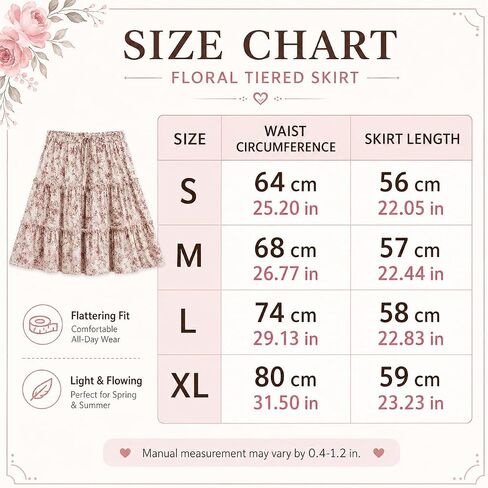 Floral Print Elastic Waist Skirt, Elegant Tiered Knee Length A-line Skirt for Spring & Summer, Women's Clothing in Kuwait
