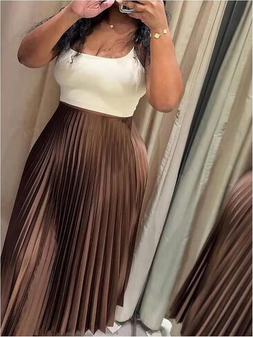 Floerns Women's Elegant Pleated Skirt Mid Waist Dressy Casual Shirring Long Skirt in Kuwait